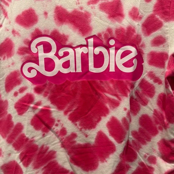 Barbie Hot Pink and White Tie-Dye Logo Crop Tee - Picture 4 of 5